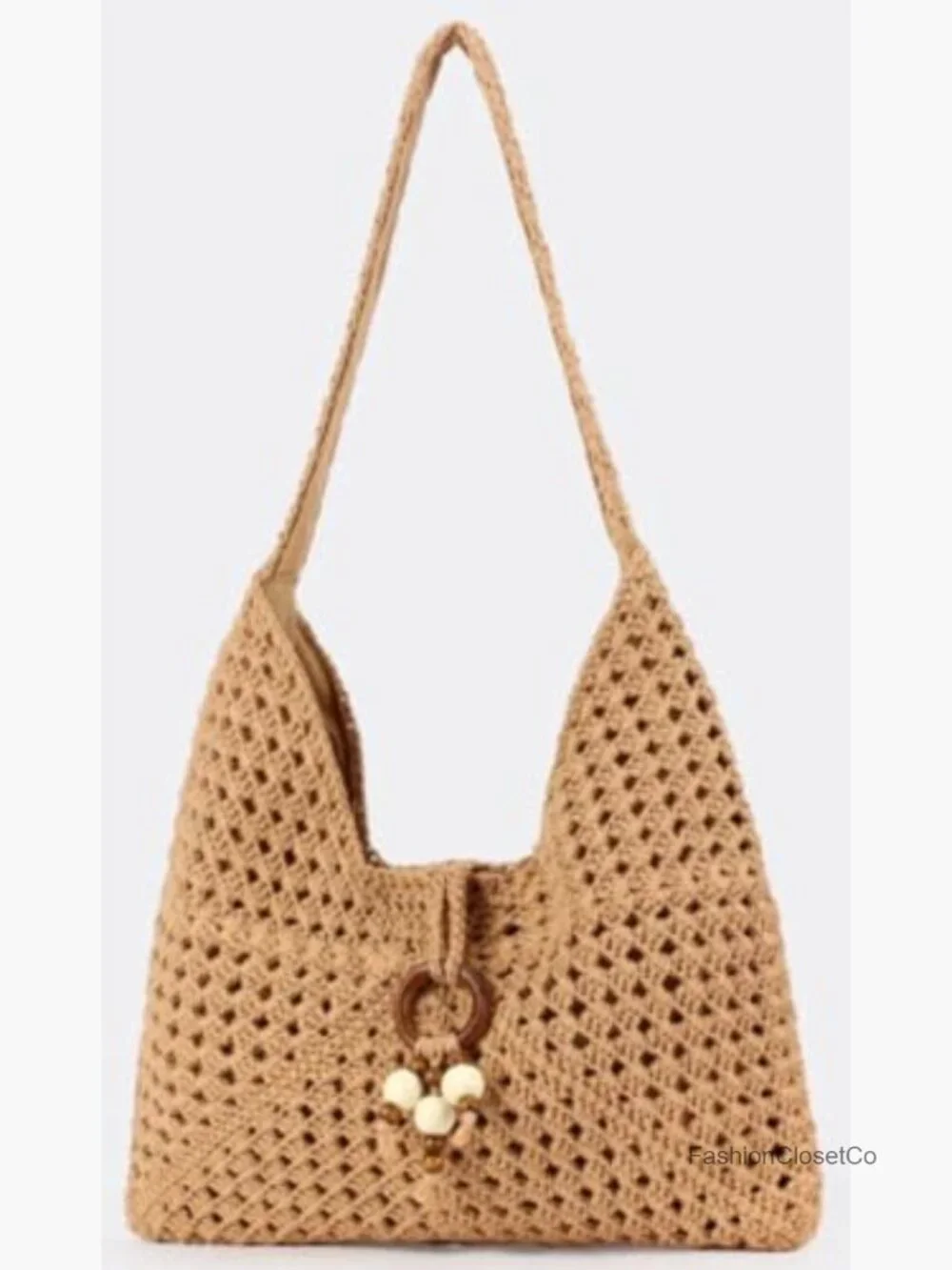 Handwoven Slouchy Hobo Bag with Beaded Accents Cotton Straw Tote